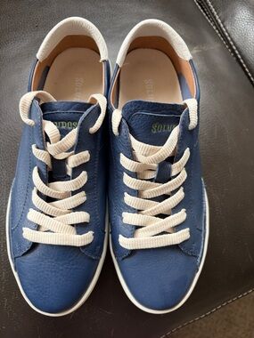 Navy Blue Casual Lace-Up Sneakers with Cream Laces